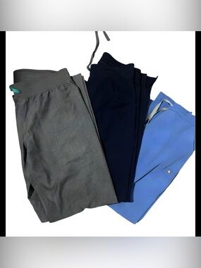 Three-Pair FIGS XS/ S Technical  Scrub Pants Set - Gray, Navy, Periwinkle Blue